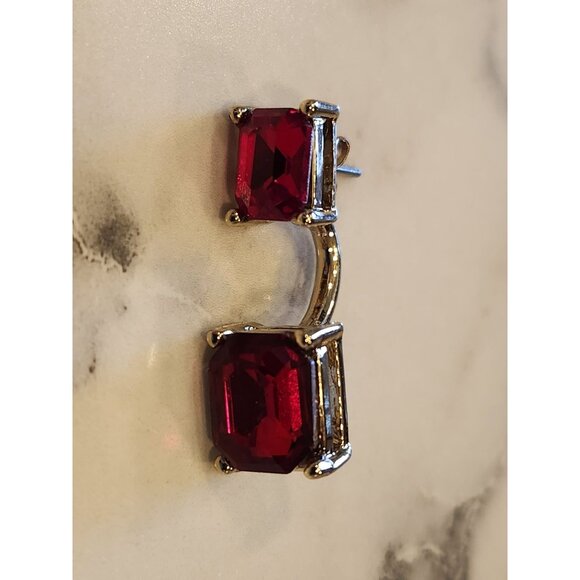 Dana Buchman Red & Gold-Tone Double Gemstone Drop Earrings - Picture 4 of 6